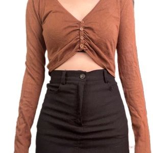 Brown button down crop top
